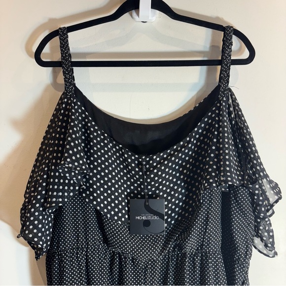 MICHEL STUDIO Sz 24 Additionelle Polka Dots Ruffle Dress Tiered Belted NEW - Picture 5 of 11